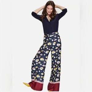 Boden Hotch Potch Hem Wide Leg Navy Blue Floral Trouser Pants